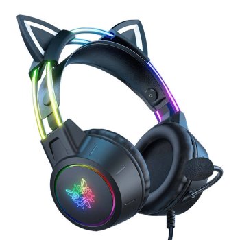 Onikuma X15 PRO Cat žaidimų ausinės su mikrofonu, juodos