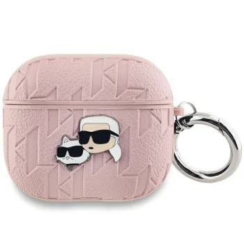 Karl Lagerfeld dėklas AirPods 3 ausinėms Monogram Karl & Choupette Head, rožinis