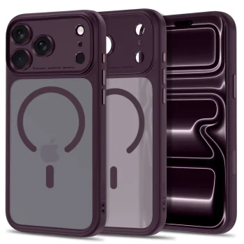 Tech-Protect MagPeak MagSafe CC dėklas iPhone 18 Pro / 17 Pro, tamsi vyšninė matinė