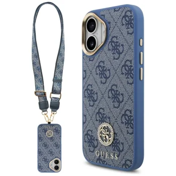 Guess 4G Strass Logo & Big Strap Metal Buttons MagSafe Case for iPhone 17, Blue