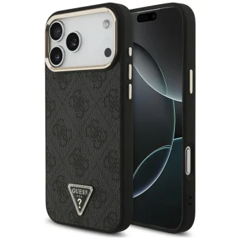 Guess 4G Triangle Logo MagSafe case for iPhone 18 Pro Max and 17 Pro Max, black and gold
