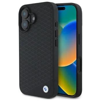 BMW dėklas iPhone 16 Sign Leather Diamond MagSafe, juodas