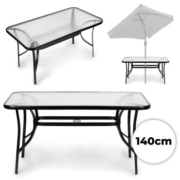 Multigarden SC-094 sodo stalas su stikliniu stalviršiu, 140x80 cm, juodas