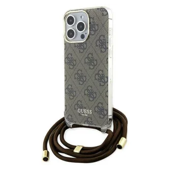 Guess iPhone 15 Pro Case Crossbody Cord 4G Print, Brown