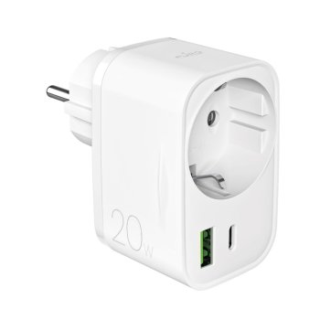 Puro Power Delivery įkroviklis su Schuko lizdu, 20W, USB-C / USB-A, baltas
