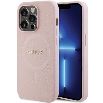 Guess Saffiano MagSafe dėklas iPhone 14 Pro Max telefonui, rožinis