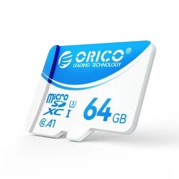 microSD atminties kortelė ORICO B3 64GB U3 A1 su SD adapteriu, balta ir mėlyna