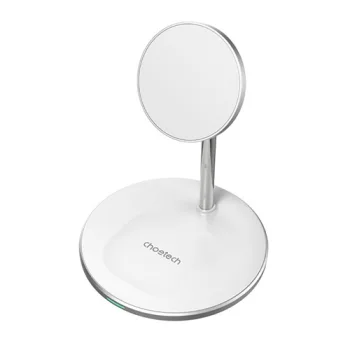 Magnetinis belaidis įkroviklis su stovu CHOETECH 2in1 15W, baltas