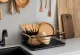 One-tier dish drying rack with removable tray and wooden handles black