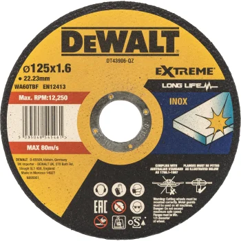 Pjovimo diskas metalui ir nerūdijančiajam plienui DeWalt DT43906-QZ INOX 125 x 1.6 mm
