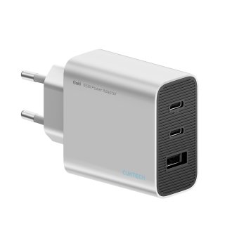 Cuktech 65W GaN sieninis įkroviklis, 2x USB-C, 1x USB-A, pilkas