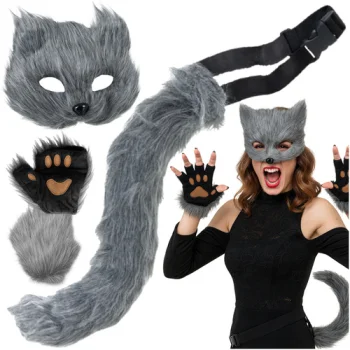 Ruhhy 26247 Cat/Fox/Wolf Costume, 4 Pieces, Grey