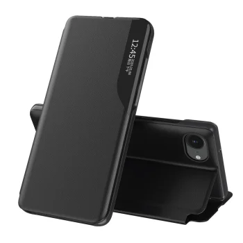 Atverčiamasis dėklas Eco Leather View Case su stovu iPhone 16e / 17e, juodas