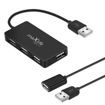 Maxlife 4 prievadų USB šakotuvas su 1,5 m laidu, juodas