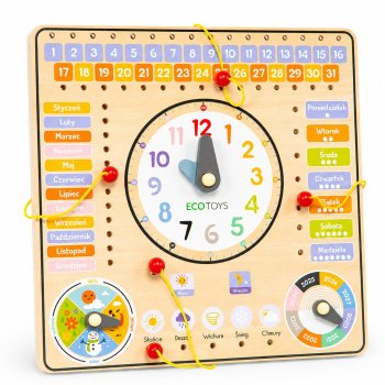 Ecotoys ESC-W-036 Wooden Educational Board - Calendar and Clock