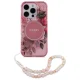 Guess IML Flowers dėklas su perlų dirželiu ir MagSafe skirtas iPhone 16 Pro Max, rožinis
