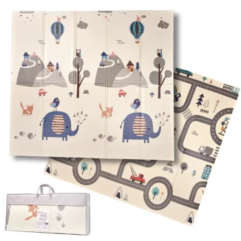 Double-sided Foldable XPE Foam Play Mat Pad Rug for Kids, Elephants-Road, 198x179cm