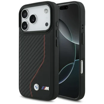 BMW M Carbon Line & Logo MagSafe dėklas skirtas iPhone 17 Pro, raudonas