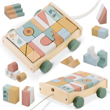 Nukido NK-853 Wooden Pull-Along Toy with Blocks
