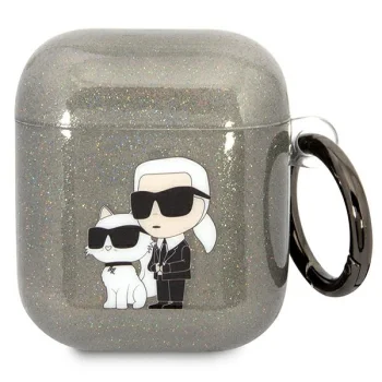 Karl Lagerfeld Glitter Karl&Choupette dėklas AirPods 1/2, juodas
