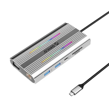 Orico XDR 12-in-1 USB-C prijungimo stotelė, PD 100W, 2x HDMI 4K 60Hz, VGA, pilka