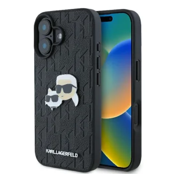 Karl Lagerfeld dėklas iPhone 16 telefonui Monogram Karl&Choupette, juodas