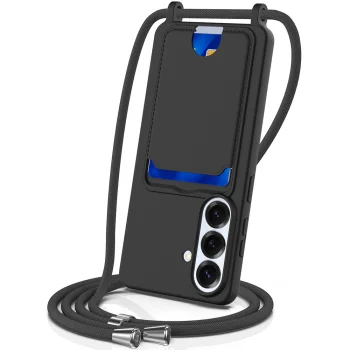 Samsung Galaxy S26 TPU Case with Card Holder and Crossbody Lanyard, Black