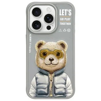 Dėklas iPhone 15 Pro Nimmy Cool&Cute 2.0 Bear, pilkas