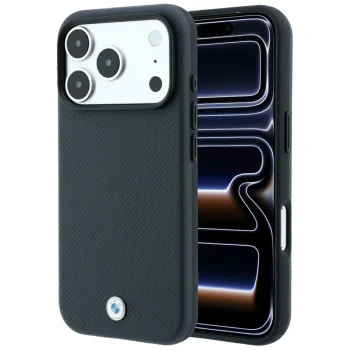 BMW Sign Kevlar Metal Logo MagSafe dėklas iPhone 18 Pro Max / 17 Pro Max, tamsiai pilkas