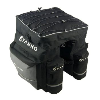 Large Bicycle Rear Rack Bag with 3 Compartments, Black