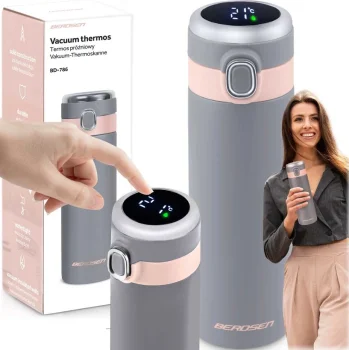 Termosas su termometru Berdsen BD-786, 450 ml, pilkas