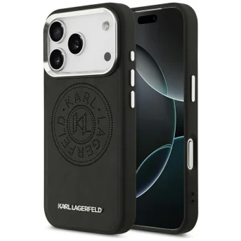 Karl Lagerfeld iPhone 17 Pro dėklas MagSafe PU Round Point Logo, juodas
