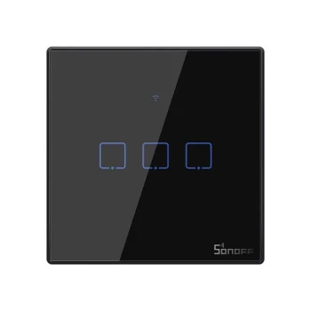 Sonoff T3EU3C išmanusis jutiklinis sieninis jungiklis, 3 kanalų, Wi-Fi ir RF, juodas