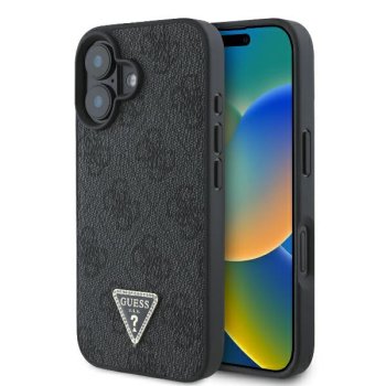 Guess Leather 4G Triangle Strass MagSafe case for iPhone 16 - black