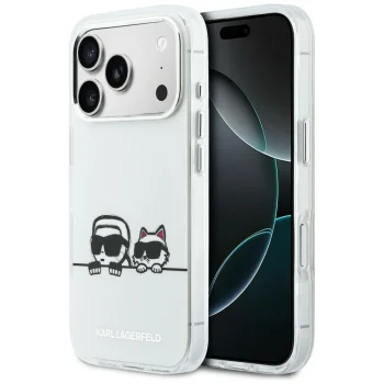 Karl Lagerfeld IML Karl & Choupette Peekaboo Logo MagSafe dėklas iPhone 17 Pro Max, Baltas