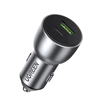 Automobilinis įkroviklis Ugreen CD213 USB / USB-C PD QC 3.0 36W 3A, pilkas