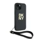 DKNY dėklas iPhone 13 / 14 / 15 su riešo dirželiu, juodas