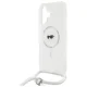 Karl Lagerfeld dėklas iPhone 16 su Crossbody virvele ir MagSafe, skaidrus