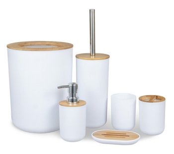 Set of 6 Bathroom Accessories (Brush, Liquid Soap Dispenser, etc.), White
