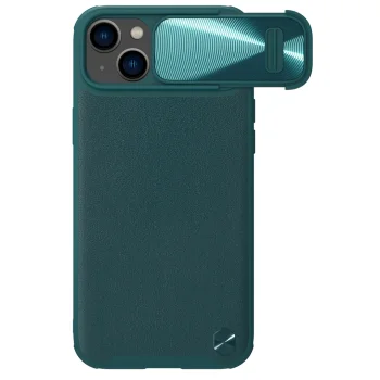 Nillkin CamShield Leather S dėklas iPhone 14 Plus su kameros dangteliu, žalias