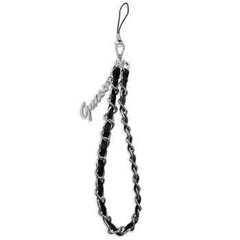 Guess Chain Metal Logo Charm telefono virvelė, juoda
