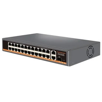 24 prievadų PoE komutatorius 18x100M PoE + 6x Gigabit PoE + 2x Gigabit Uplink + 1x SFP 400W