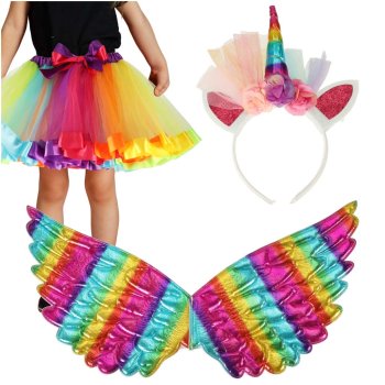 Kids Unicorn Costume with Tutu Skirt, Wings, and Horn Headband for Girls