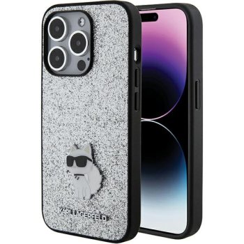 Karl Lagerfeld dėklas iPhone 15 Pro Max telefonui Glitter Choupette Logo, sidabrinis