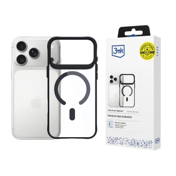 Dėklas „iPhone 17 Pro“ 3Mk Satin Armor MagCase, skaidrus juodas