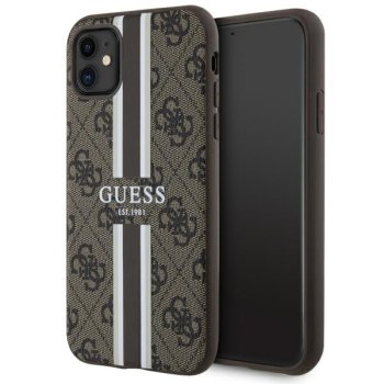 Guess iPhone 11 / XR Case 4G Printed Stripes MagSafe, Brown