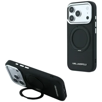 Karl Lagerfeld Ring Stand 360 MagSafe dėklas iPhone 18 Pro / 17 Pro, juodas