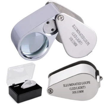 Sulankstoma juvelyro kišeninė lupa 30x 21mm su 2 LED