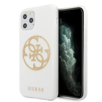 „Guess iPhone 11 Pro Max“ dėklas „Glitter 4G Circle Logo“, baltas