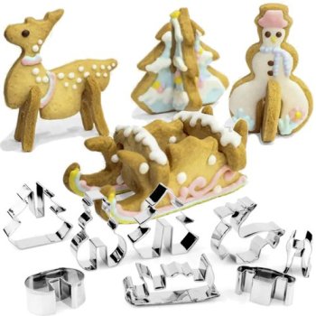 Ruhhy 3D Christmas Cookie Cutter Set, 8 pcs, Silver